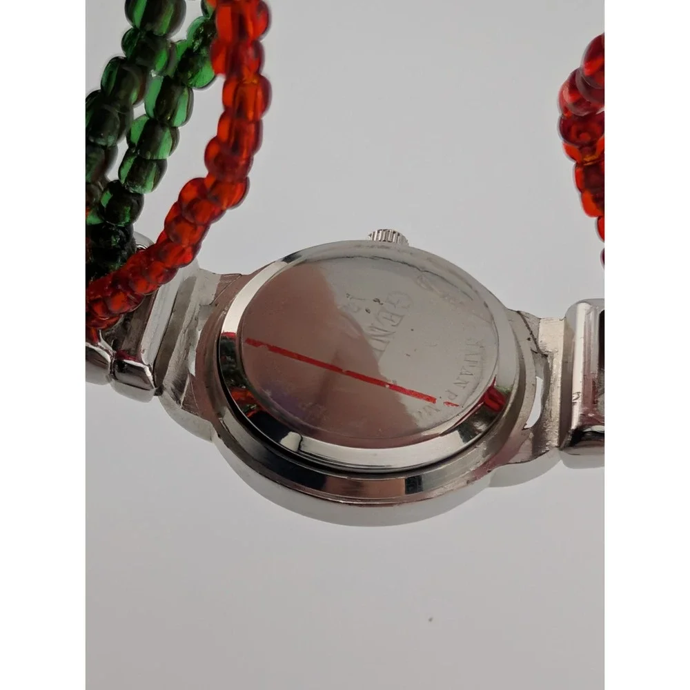 Geneva Santa Claus Beaded Band Watch Women‎ 24mm Case- New Battery